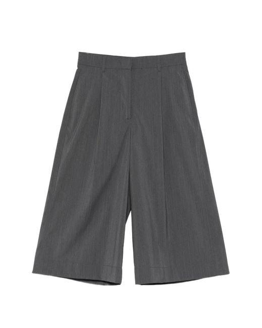 Herno Gray Wool Polyamide Polyester Pleated Wide-Leg Shorts