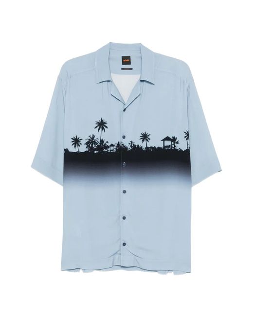 Boss Blue Palm-Tree Print Ombré Shirt for men