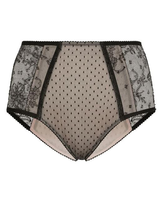 Dolce & Gabbana Gray High-Waisted Lace Briefs