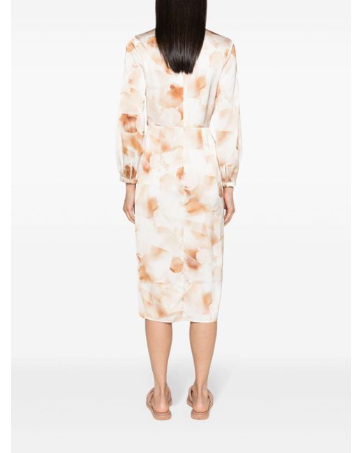 Calvin Klein Natural Abstract-print Satin Midi Dress