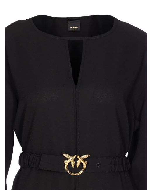 Pinko Black V-Neck Bird-Embellished Dress