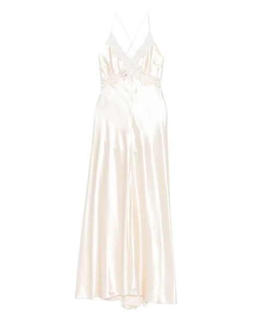 Alberta Ferretti White Lace Straps Dress
