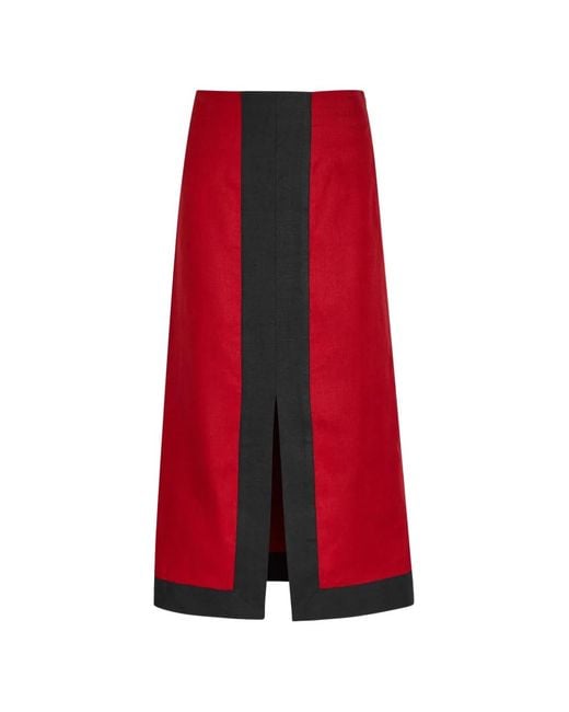 LIBEROWE Red Ruth Panelled Slit-Detail Midi Skirt
