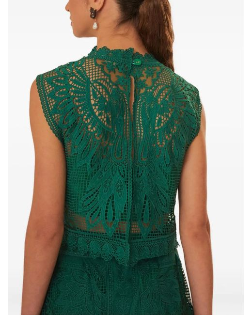 Farm Rio Green Lace-Insert Sleeveless Top