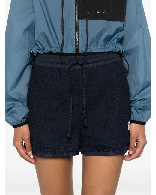 Moncler Blue Logo-Patch Tweed Shorts