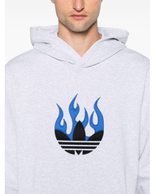 Adidas Blue Flames Logo-patch Cotton Hoodie for men