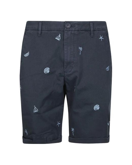 Sun 68 Blue Embroidered Bermuda Shorts for men