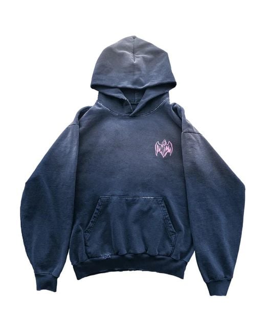 Warren Lotas Blue Faded Peony Print Hooded Sweater for men