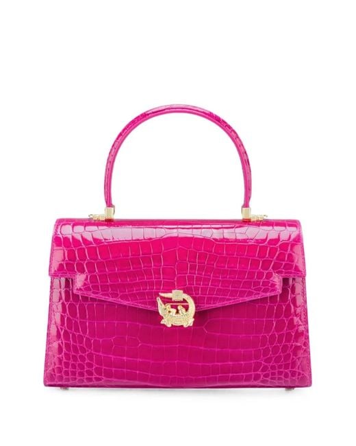 Kwanpen Pink Crescent Crocodile-Effect Top-Handle Tote Bag