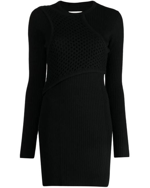 Feng Chen Wang Black Long-Sleeve Wool Minidress