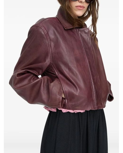 ROTATE BIRGER CHRISTENSEN Purple Boxy Square Leather Jacket