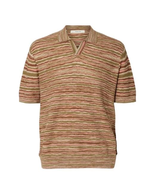 SELECTED Brown Muse Horizontal-Stripe Polo Shirt for men