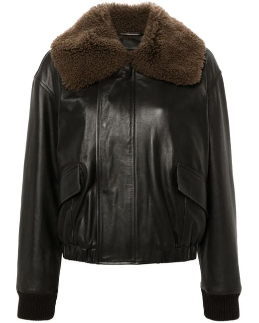 Lemaire Black Shearling Collar Leather Jacket