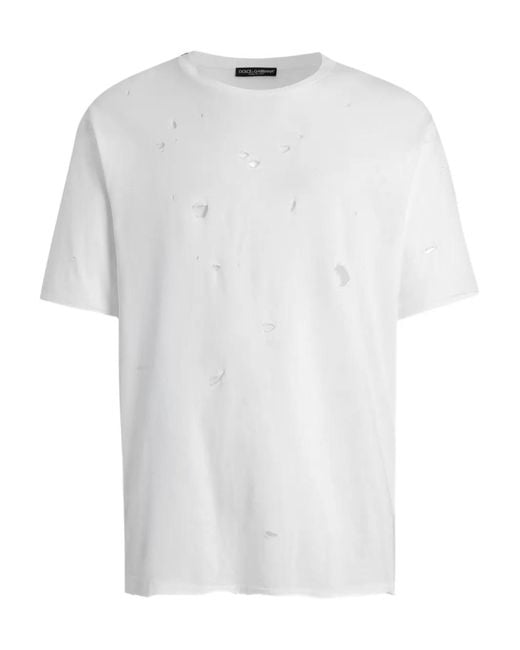 Dolce & Gabbana White Short-Sleeve Ripped-Detail T-Shirt for men