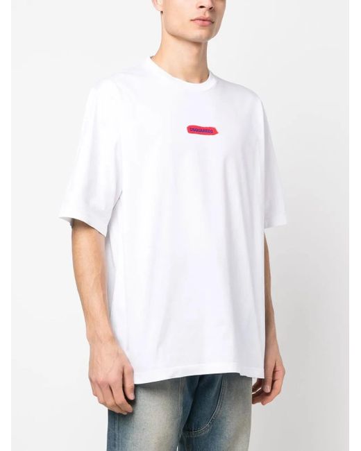 DSquared² White Logo-Print Crew Neck T-Shirt