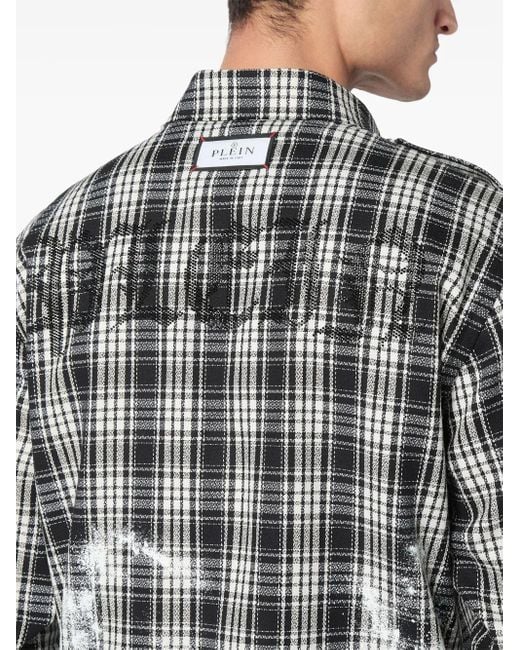 Philipp Plein Gray Checked Long-Sleeve Shirt for men