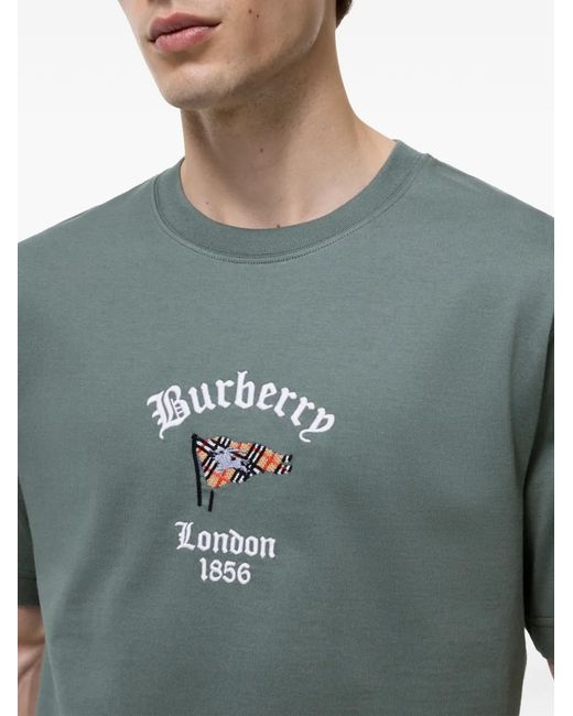 Burberry Blue Check Flag Cotton T-Shirt for men
