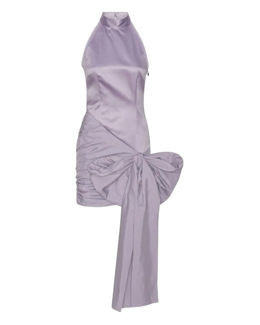 ROTATE BIRGER CHRISTENSEN Purple Halter-Neck Bow-Detail Dress
