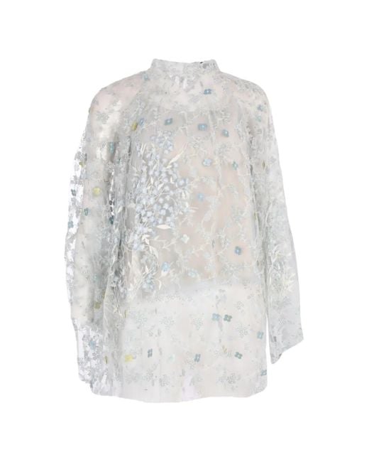 Biyan White Sehati Beaded Embroidered Light- Blouse