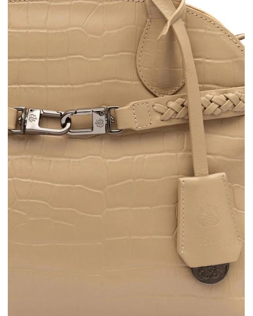 Isla Croc-embossed Braided Shoulder Bag Natural