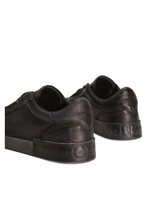 Dolce & Gabbana Black Portofino Leather Lace-Up Sneakers for men