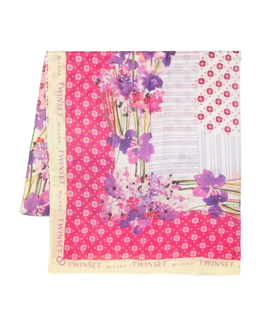 Twinset Pink Floral-Print Modal Scarf