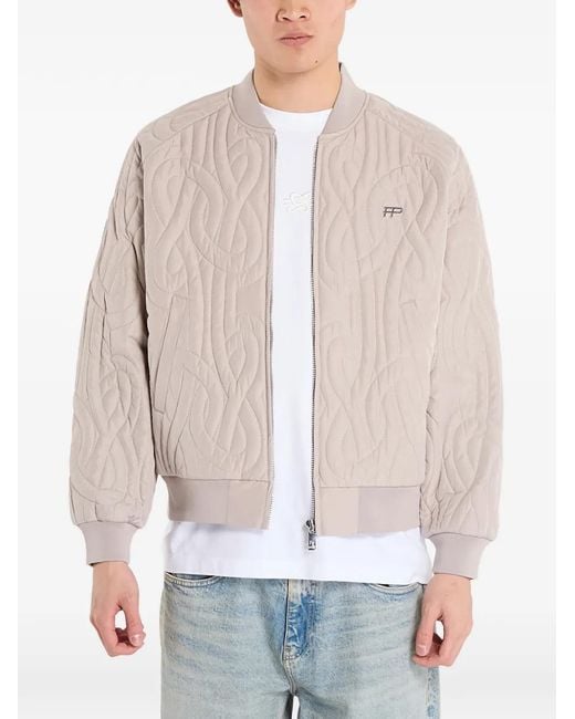 Filling Pieces White Quilted Bomber Jacket for men