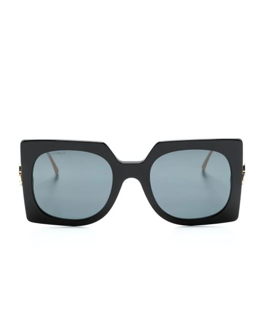 Etro Blue Pegaso-Motif Oversize-Frame Sunglasses