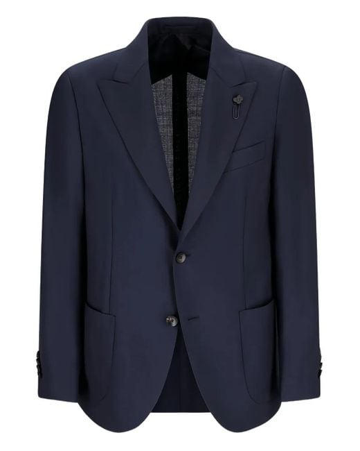 Lardini Blue Single-Breasted Patch-Pocket Jacket for men