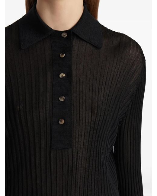 Khaite Black Long Sleeve Polo Top
