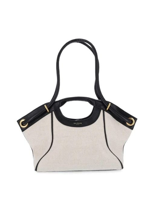 Balmain Natural Sac Cabas En Toile À Bords En Cuir