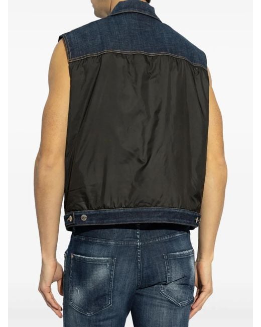DSquared² Blue Sleeveless Denim Jacket With Contrasting Fabric And Chest Pockets for men