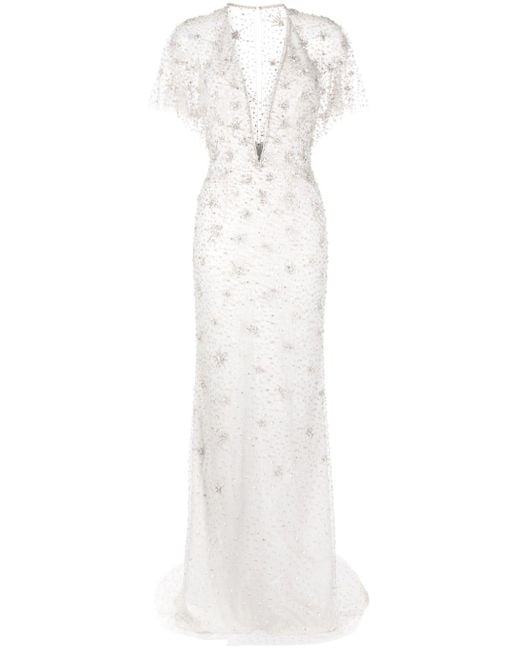 Jenny Packham Sofie ビジュートリム イブニングドレス White