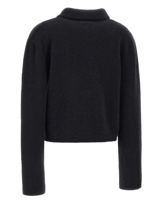 Laneus Black Cropped Long-Sleeve Polo Top