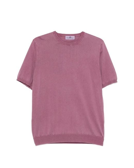 Della Ciana メンズ ピンク クルーネック Tシャツ