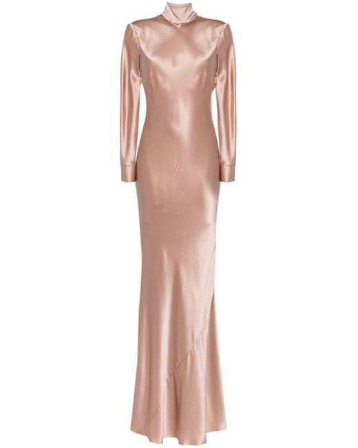 Michelle Mason Pink Long Sleeve Silk Gown