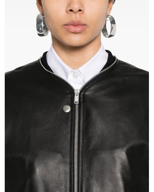 Jil Sander Black Leather Bomber Jacket