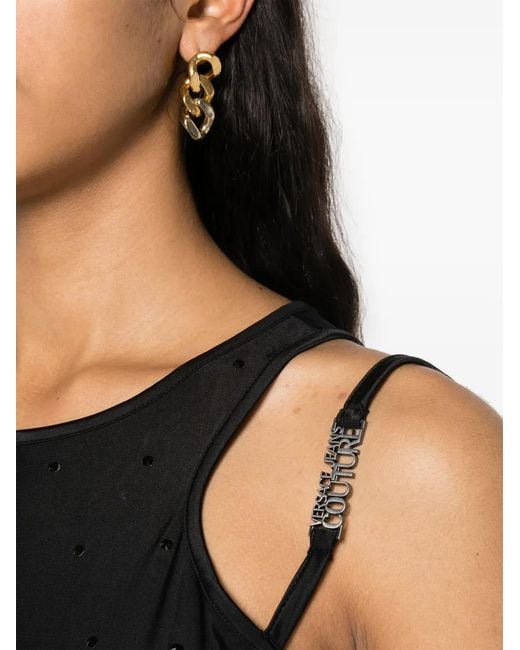 Versace Jeans Couture Black Crystal-Embellished Halterneck Jumpsuit