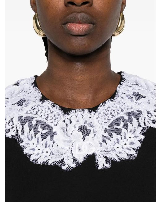 Dolce & Gabbana Black Dna Lace-Trimmed Cotton T-Shirt
