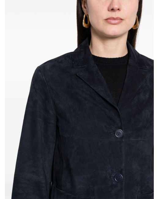 Max Mara Blue Notched-lapels Suede Jacket