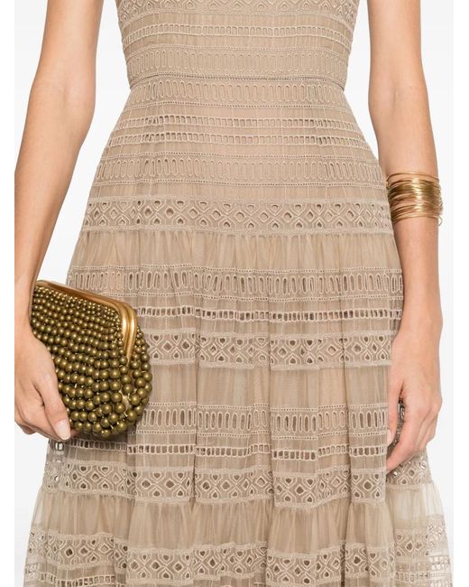 Elie Saab Natural Embroidered Organza Maxi Dress