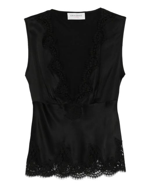 ERMANNO FIRENZE Black Lace-Trim Sleeveless Top