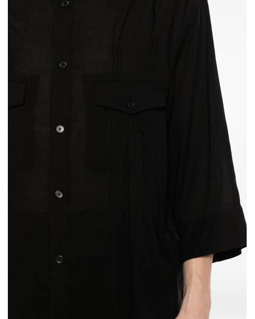 Yohji Yamamoto Black Pleated Sheer Shirt for men