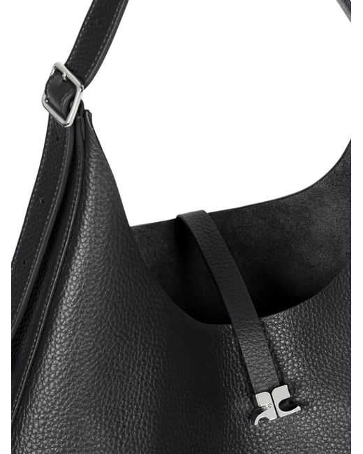 Courreges Black Hobo Grained Leather Tote Bag