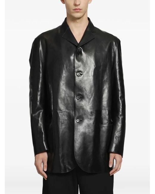 Jil Sander Black Button-Up Leather Jacket for men