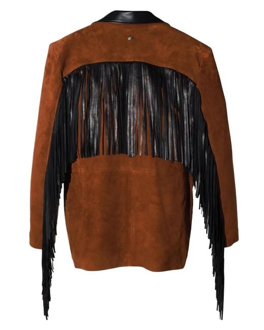Dan Cassab Brown Patsy Fringe-Trim Suede Jacket