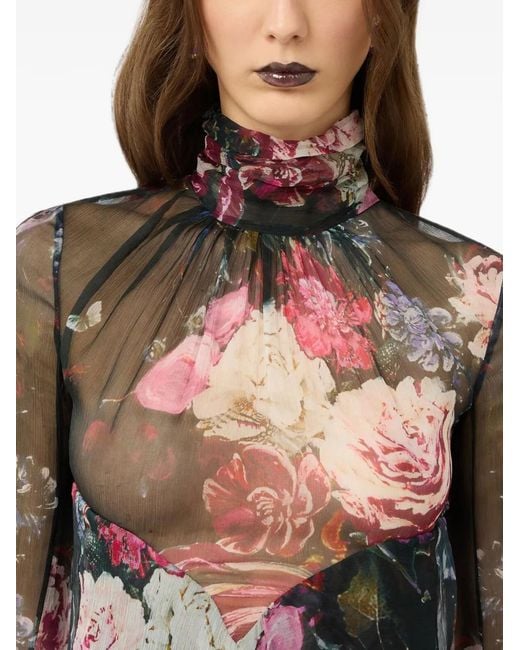 Roberto Cavalli Black Floral-Print Ruffled Dress