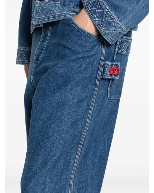 Bode Blue Embroidered Trousers for men