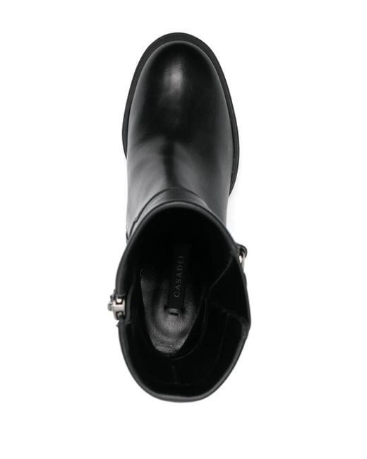 Casadei Black 80Mm Leather Biker Boots