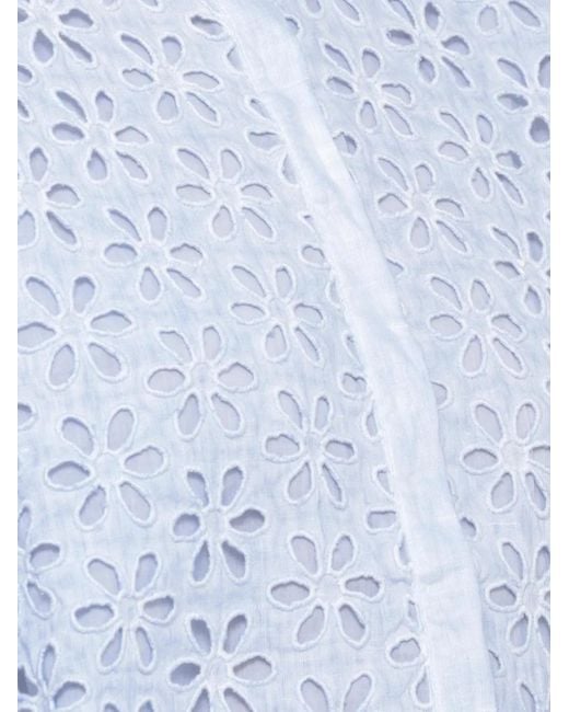 120% Lino Blue Broderie-Anglaise Linen Shirt